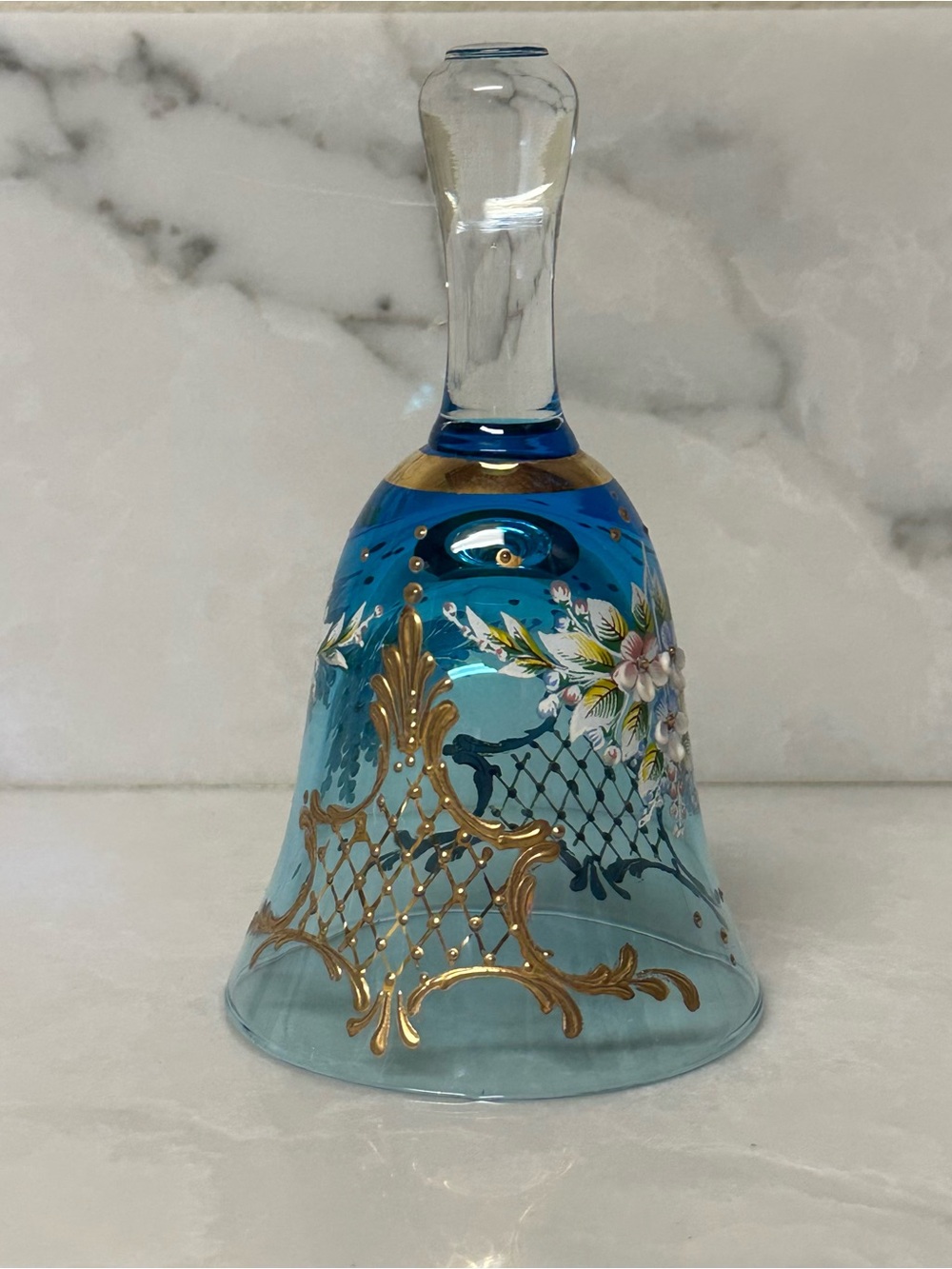 vintage hand-painted Murano glass bell, crafted in Italy.